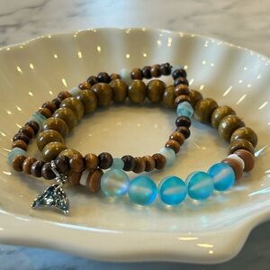 NWOT handcrafted set of two ocean inspired bracelets with mermaid tail c…